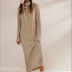 Free People Wanda Beige Long Sleeve Dress